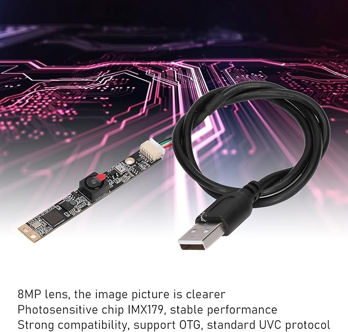 USB Camera Module8MP 74.9° 3.69mm Lens Fixed Focus Camera BoardHD Video Webcamwith Photosensitive Chip IMX179Support OTGUVCFace Recognition QR Codes Scanningfor WinXP/Win7/Win8/Win10
