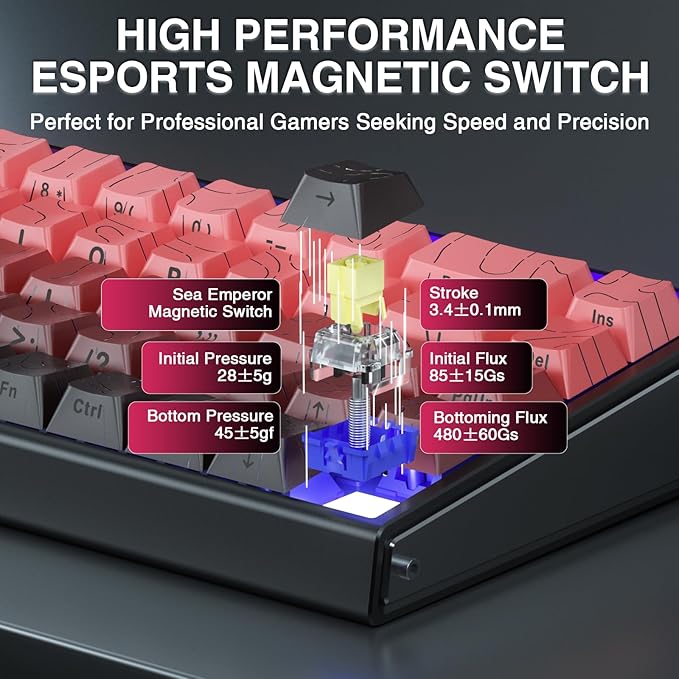 AULA Hero 68 HE 60% Gaming Keyboard Wired Hall Effect Magnetic Switch Keyboard with 8K Hz Polling Rate Side Printed PBT Keycaps RGB Light Box Customizable Web Software for PC/Mac Gamers