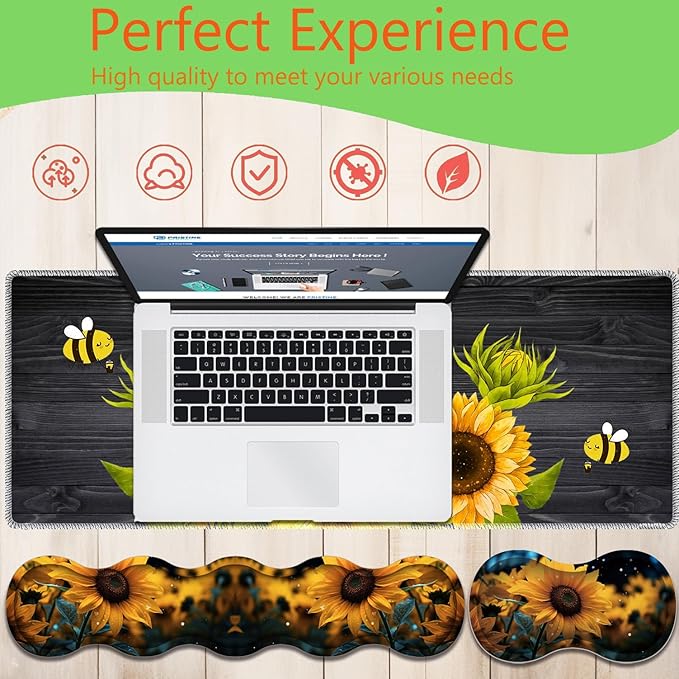 4 in 1 Mouse Pad Combo Large Gaming Mouse Pad + Keyboard Wrist Support + Mouse Wrist Rest + Coaster Table Pad with Stitched Edge Ergonomic Wrist Pad Set Sunflower You are My Sunshine