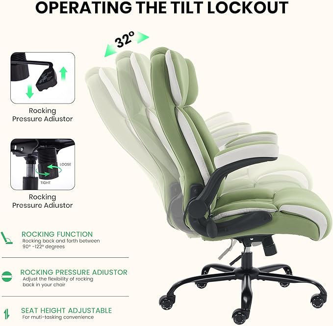 500lbs Big and Tall Office Chair Adjustable Lumbar Support for Back Pain Extra Wide Seat Executive Office Chair Thick Armrest Pad Heavy Duty Base&ampUpgraded Wheels Ergonomic Comfy Computer Desk C