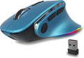 Ergonomic Mouse JigglerBluetooth Vertical Wireless MouseLED Rechargeable Optical Computer Mice Portable(BT5.2 or USB 2.4GHz) Dual Mode1000/1600/2400 DPI8 Buttons for LaptopPCMacbook (Blue)
