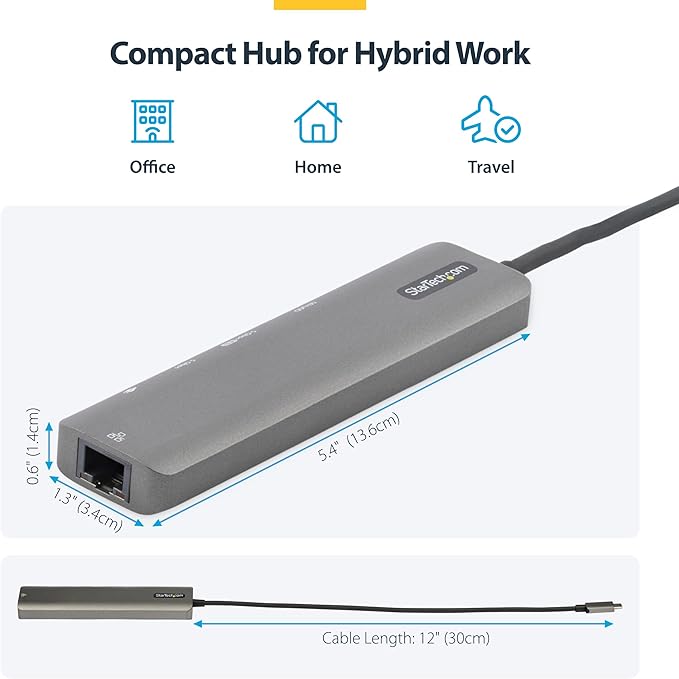 StarTech.com 7-in-1 USB-C Hub Extra Long Cable Multiport Adapter with Gigabit Ethernet 4K 60Hz HDMI Gigabit Ethernet SD/microSD and 100W Charging for MacBook Pro/Air and Windows