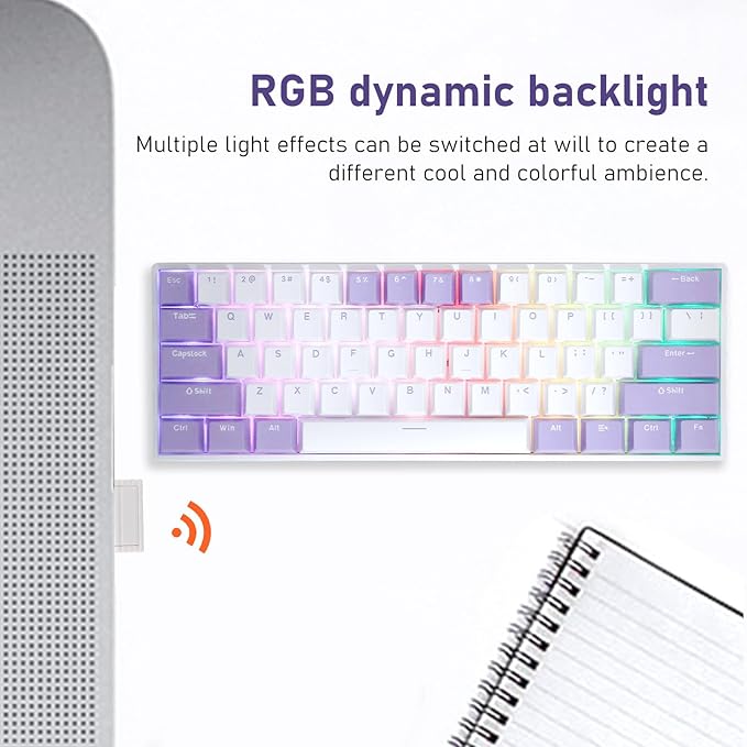 Vikye Mechanical Gaming Keyboard 3 - Modes 61 Keys Hot Swappable Keyboard with RGB Backlight for Laptop PC BT / 2.4GHz / USB - C