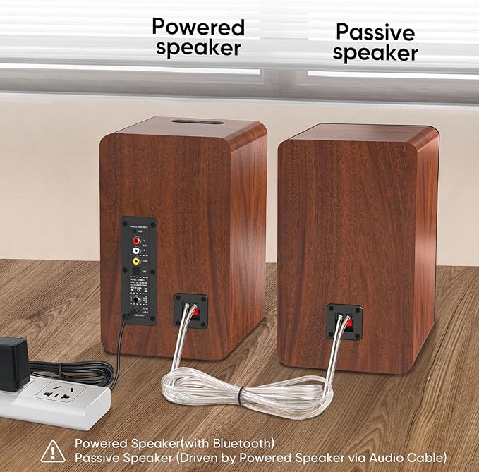 Saiyin Bluetooth Bookshelf Speakers 40W X 2 Powered TV Speakers with 4 Inch Woofer Turntable Speakers with Optical/AUX Input/Subwoofer Line Out for PC and TVs