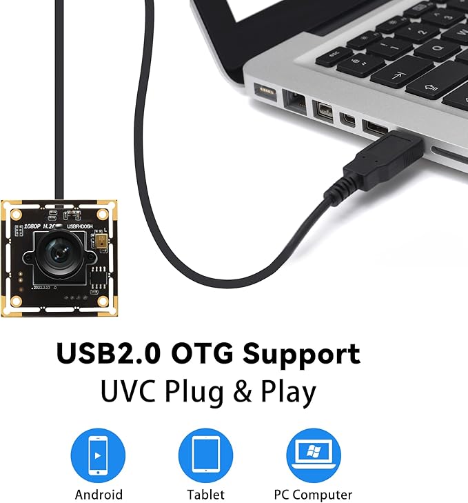 1080P Low Light USB Camera Module for Computer 2MP H.264 30fps Wide Angle Mini UVC USB2.0 Webcam Board with Microphone Embedded Industrial Camera Plug and Play for Windows Linux MacOS Raspberry Pi