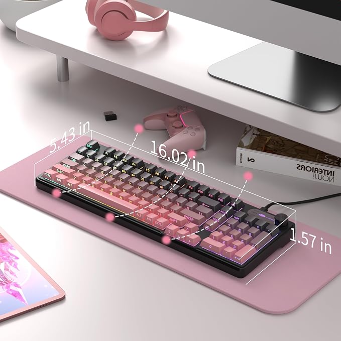 MageGee GK960 Wireless Gaming Keyboard RGB Tri-Mode Wired/BT/2.4G Creamy Keyboard with Number Pad 4000mAh Battery Knob Control Side Printed Keycaps 19-Key Anti-Ghosting for Win/Mac (Black &amp P
