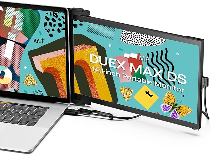 New Mobile Pixels Duex Max DS 14.1'' FHD Portable Monitor USB Type-C/HDMI Plug and Play 1080p Laptop Monitor Extender Portable Screen for 14'' to 17 '' Laptops Mac/Windows/Android/Switch Compatible