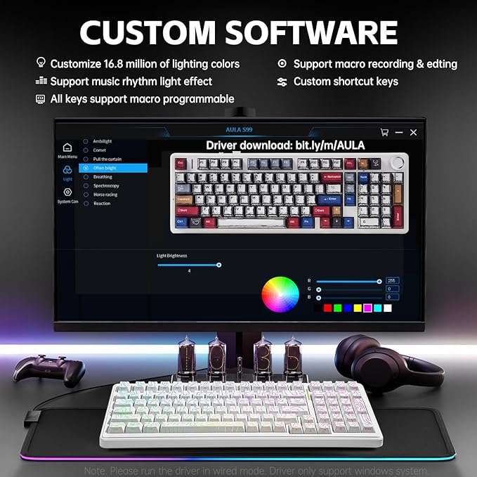 LEOBOG Aula Keyboard F99 Wireless Mechanical Gaming Keyboards Hot Swappable Custom Creamy RGB Backlit Computer KeyboardBT5.0/2.4GHz/USB-CTopographic Side-Printed Keycaps Switch