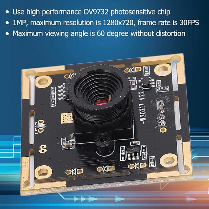 USB Camera Module 1MP 720P with 60° Wide Angle 30FPS Frame Rate - Clear Imaging QR Code Scanning Face Recognition for Easy USB Plug and Play Use