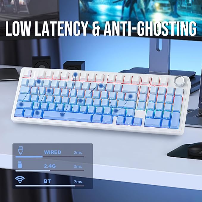 EPOMAKER X Aula F99 PRO Wireless Gaming Keyboard with 8000mAh Battery Hot Swappable Creamy Keyboard 2.4GHz/Type-C/BT5.0 NKRO RGB Backlit for Win/Mac/Gaming (Blue Gradient)