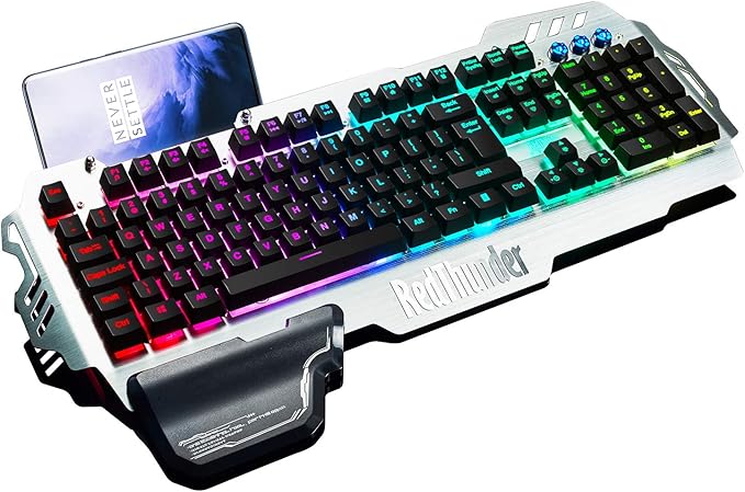 RedThunder K900 Gaming Keyboard RGB Backlit Semi-Mechanical with Wrist Rest Water-Resistant USB Wired Hybrid Ergonomic Teclado Gamer for Desktop Computer PC Mac PS4