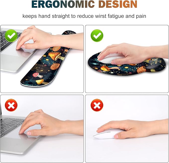 Gaming Mouse Pad Large Desk Mat Cute Desk Pad Protector 4in1 XXL Mousepad + Keyboard Wrist Rest+Mouse Wrist Rest+Coaster Set with Ergonomic Desk Pad for Home Office Table Computer Lovely Mushroom