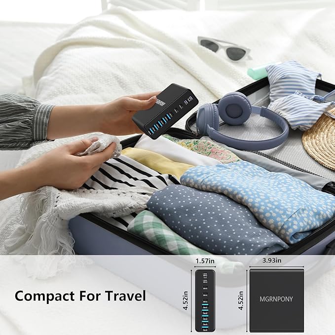 320W USB C Charger Block 10-Port USB C Charging Station GaN III PD 65W Laptop Fast Charger Adapter for MacBook Pro/Air DELL iPad iPhone Samsung Galaxy Black