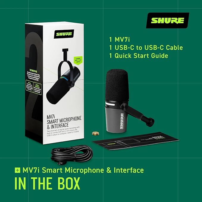 Shure MV7i Smart Microphone – USB-C &amp XLR Mic for Podcasting Music &amp Streaming with Built-in Audio Interface Auto Level Mode Advanced DSP All-Metal Design Black