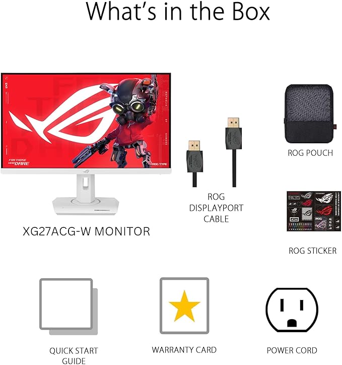 ASUS ROG Strix 27” 1440P USB-C HDR Gaming Monitor (XG27ACG-W) - White QHD 180Hz 1ms Fast IPS DCI-P3 95% Extreme Low Motion Blur Sync G-Sync Compatible Tripod Socket AI Gaming 3yr Warranty