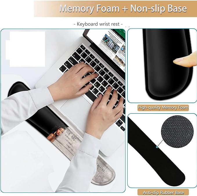 Keyboard Wrist Rest and Mouse Pad Wrist Support Set Ergonomic Gel Mouse Pad Wrist Rest with Non-Slip Base for Home Office Desk Pad African American Women Black Girl Black Gaming Mouse Mat