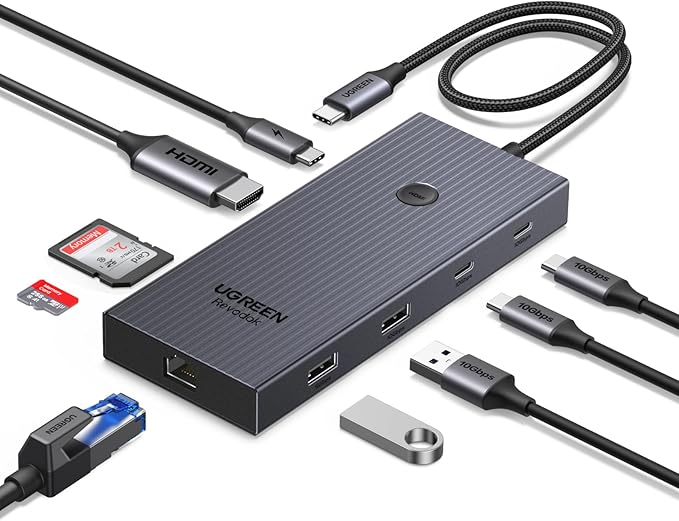 UGREEN Revodok Pro 9 in 1 USB C Hub Gigabit Ethernet Adapter 4K@60Hz HDMI 100W PD Charging USB A Data Ports SD/TF Card Reader Compatible with Mac M1 M2 M3M4 M5Steam Deck