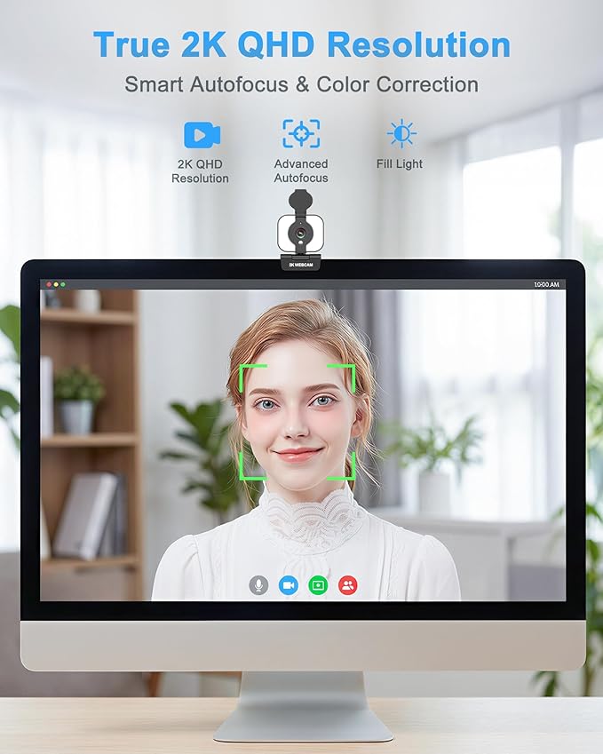 Atatat 2K QHD Webcam for PC with Microphone &amp Light &amp Privacy Cover Web Camera for Desktop Computer Laptop &amp MacBook Integrated Autofocus &amp Noise Canceling Mic for Zoom Meetings S
