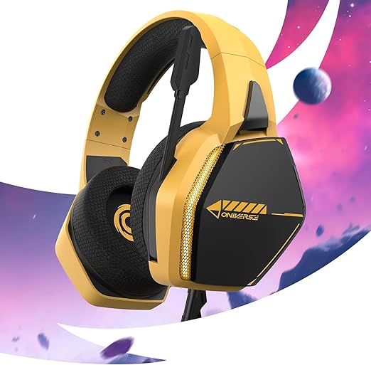 Oniverse Gaming Headset compatible with Xbox PS5 PS4 Switch PC Mac with Adjustable Mic LED 50 mm Speakers Breathable Fabric Pads Nebula Wired Stereo Gamer Headset (SolarFire Yellow/Orange)