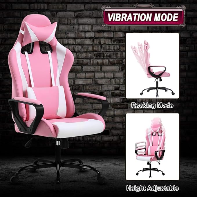 Gaming Chair 188 P Modern Pink Ergonomic High Back PC Computer Gaming Chair with Lumbar Support Adjustable Height 360 Swivel Executive Style PU Leather 300 lb Capacity