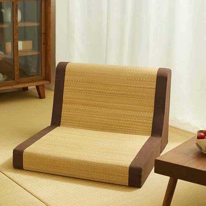 ELEFOCUS Foldable Japanese Style Tatami Chair with Backrest Lightweight Grass Chair for Meditation Lounge Reading Gaming(Curry)