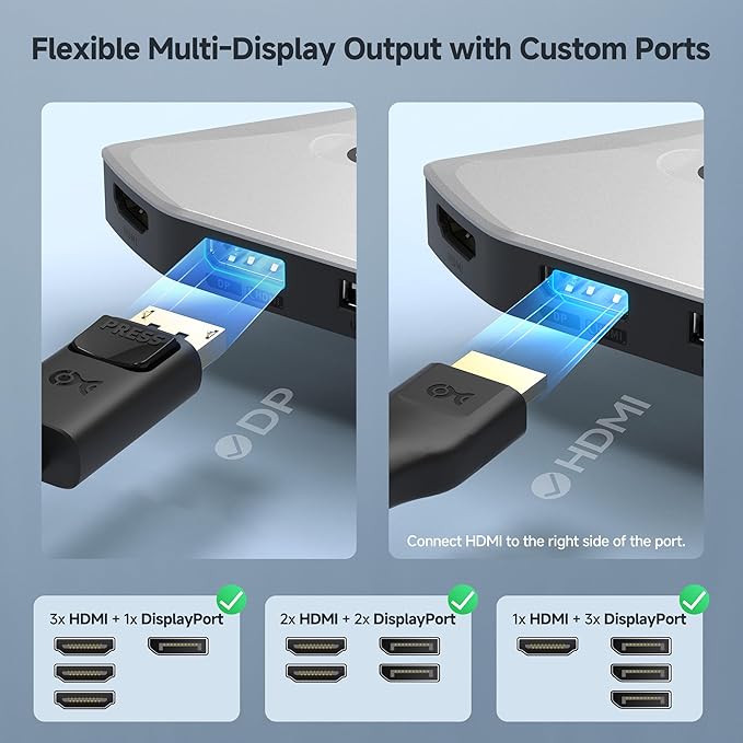 Cable Matters 4K Quad Display USB C MST Adapter with Dual-Function HDMI 2.1/DisplayPort 2.1 Ports Windows Only Up to [4X 4K@60Hz 140W Charging] USB C Hub for 4 Monitors Thunderbolt 4/5 Compatible