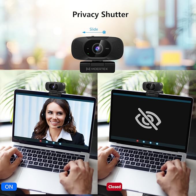 4K Webcam with Microphone 1080P 60fps Webcam for PC 8MP UHD 92° Wide Angle Len Automatic Light Correction USB Camera with Privacy Cover External Computer Camera for Meetings/Video Call