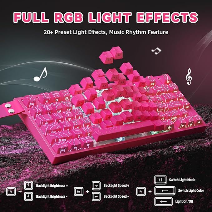 ATTACK SHARK R82HE Rapid Trigger Wired Mechanical Gaming Keyboard TKL NKRO RGB with 8K Polling0.005mm Accuracy256K Scan Rate5 Layer Sound DampedHall Effect Magnetic Switch for PC Mac(Rose Contour)
