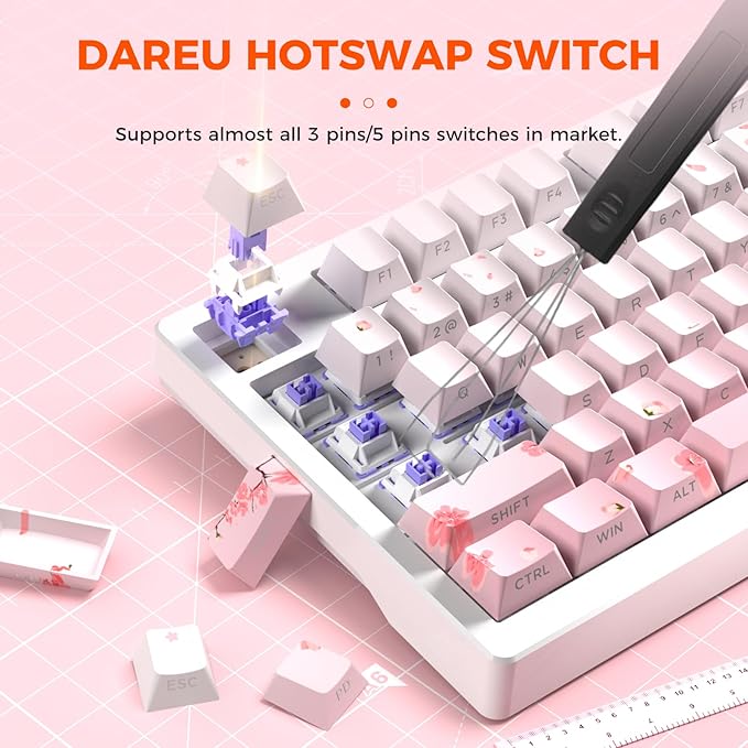 DAREU EK75PRO Sakura Pink Wireless Mechanical Gaming Keyboard and Wireless Gaming Mouse with Charging Dock Combo(HiFi Dream Switch)