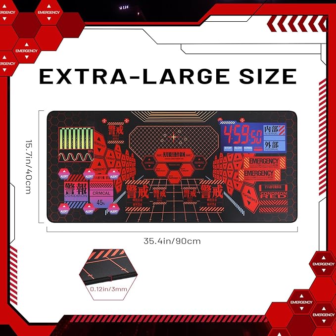 Mouse Pad EVA Unit - 01 Themed Gaming Mouse Pad 35.4x15.7 Cyber Alert Emergency Interface Design