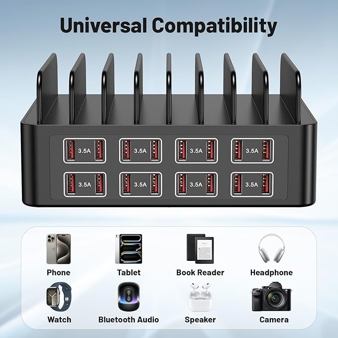 Charging Station for Multiple Devices 16 Port USB Fast Charging Station 175W Ipad Charger Station Multiple Charger Organizer Compatible with Smartphones Tablets and Other Devices
