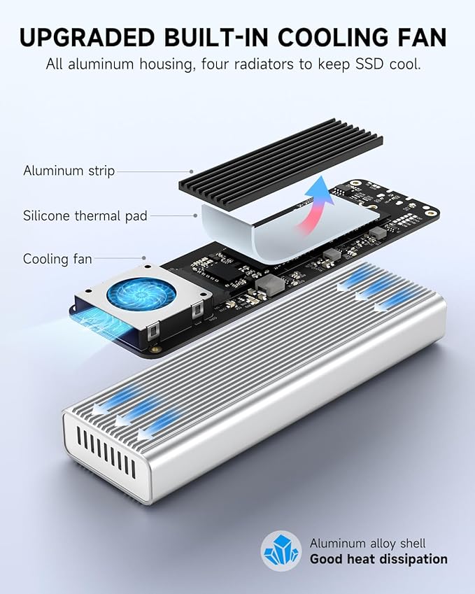 iDiskk Professional 40Gbps M.2 NVMe SSD Enclosure for M1 M2 Pro/MaxExternal SSD Aluminum Alloy Enclosure Compatible with Thunderbolt 3/4 USB 3.2/3.1/3.0/Type CSupport Up to 8TB Size 2280 M&ampB+M-K