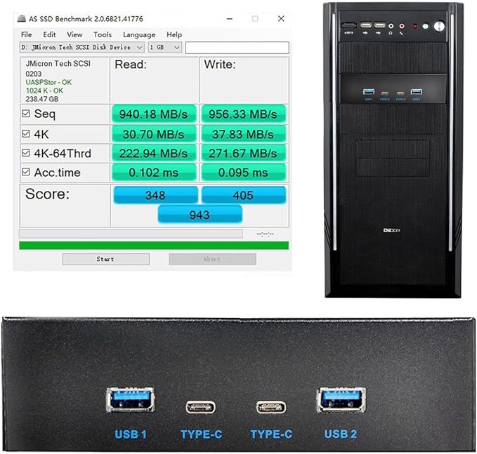 NFHK 10Gbps USB 3.1 Type-A &amp Type-C HUB 4 Ports Front Panel to Motherboard Type-E Connector Cable 10Gbps for 5.25 CD-ROM Bay Tray