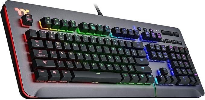 Thermaltake Level 20 RGB Titanium Aluminum Gaming Keyboard Cherry MX Blue Switches 16.8M Color RGB 32 Color Zone Options Alexa Voice Control &amp Razer Chroma Sync Compatible KB-LVT-BLSRUS-01