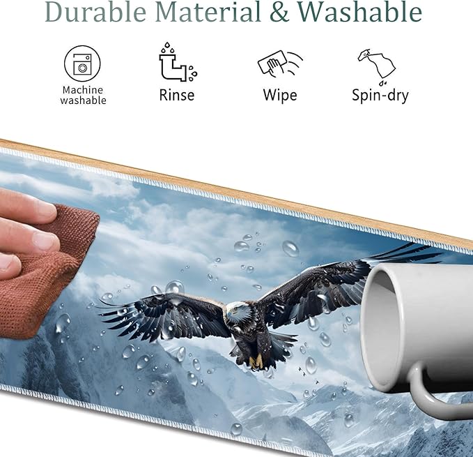 4 in 1 Mouse Pad Combo Large Gaming Mouse Pad + Keyboard Wrist Support + Mouse Wrist Rest + Coaster Table Pad 31.5 x 11.8 with Memory Foam Ergonomic Wrist Pad Set Eagles in The Sky