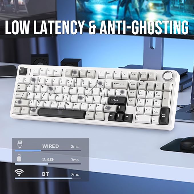 EPOMAKER X Aula F99 PRO Wireless Gaming Keyboard with 8000mAh Battery Hot Swappable Creamy Keyboard 2.4GHz/Type-C/BT5.0 NKRO RGB Backlit for Win/Mac/Gaming (Black&ampGrey&ampWhite)