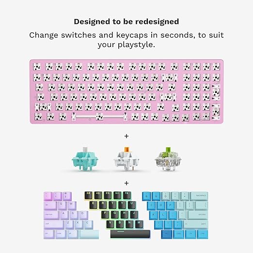 GLORIOUS Gaming GMMK 2 Full Size (96%) Barebones (Frame Only) - Mechanical Gaming Keyboard Frame Full Size (96%) Aluminium Customisable Per Key RGB American QWERTY Layout - Pink