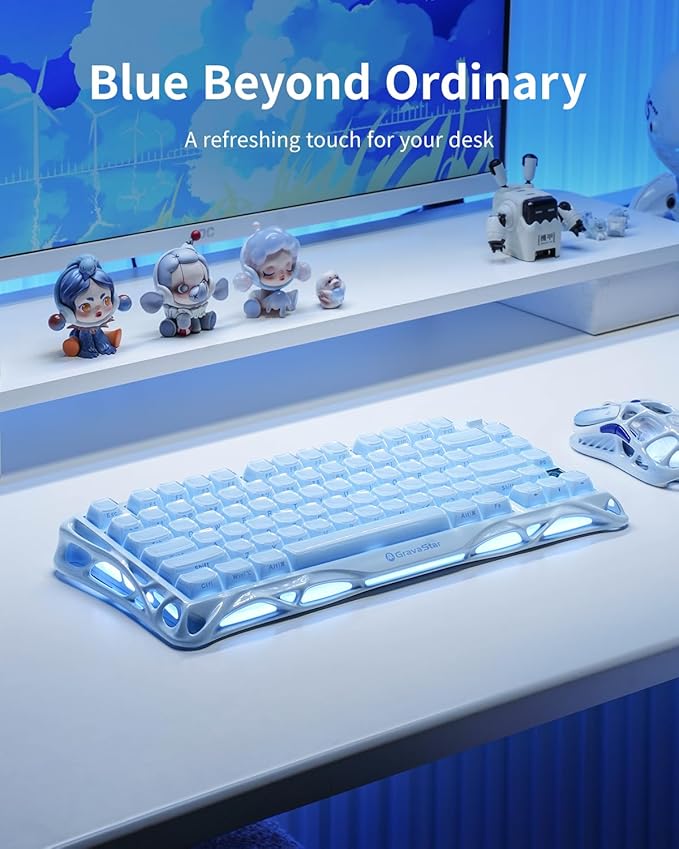 GravaStar Mercury K1 75% Blue Gaming Keyboard Aluminum Alloy Mechanical Keyboard Gasket Hot-Swap Socket Linear Switches RGB Backlit Wireless Keyboard for Gaming Office and Gifts