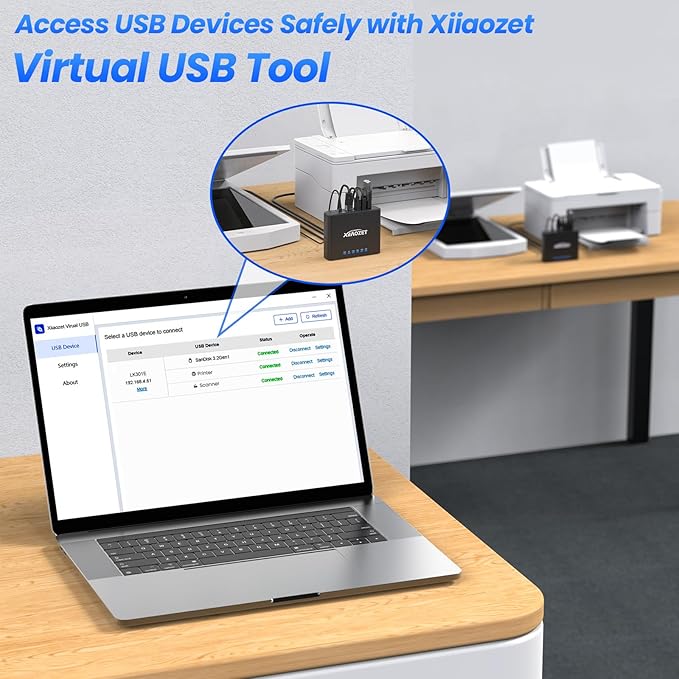 LK301E Gigabit USB Device Server - 3-Port USB Over IP Sharing Hub for LAN Gigabit Ethernet USB Server Compatible with Printers Scanners Dongles
