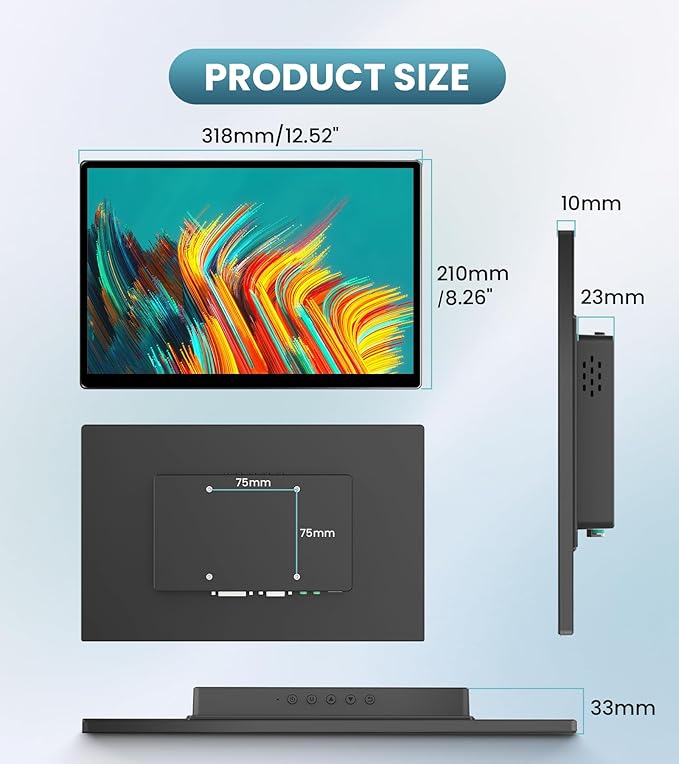 14-Inch Industrial Use Touchscreen Monitor FHD 1920×1200 HDR IPS 500 nits 100% sRGB Multi-Port HDMI VGA DVI Compatible with Laptop PC PS5/PS4 Xbox/Game