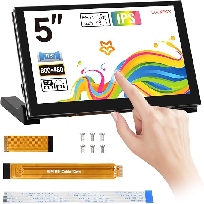 KLAYERS LUCKFOX DSI Display for Pi 5/4B/CM4/CM3 Support 3D Printing Capacitive Touch 800x480 Toughened Glass LCD Panel for Raspberry Pi 5