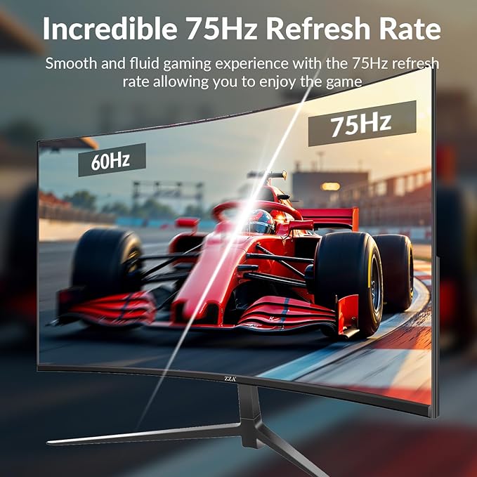 ZZA Curved Monitor 27 Inch with 2K 2560 x 1440 75hzComputer Monitor 27 inch QHD with HDMIDP and Wall MountableTilt Adjustability PC 1440p 1650R Monitor for WorkingGaming