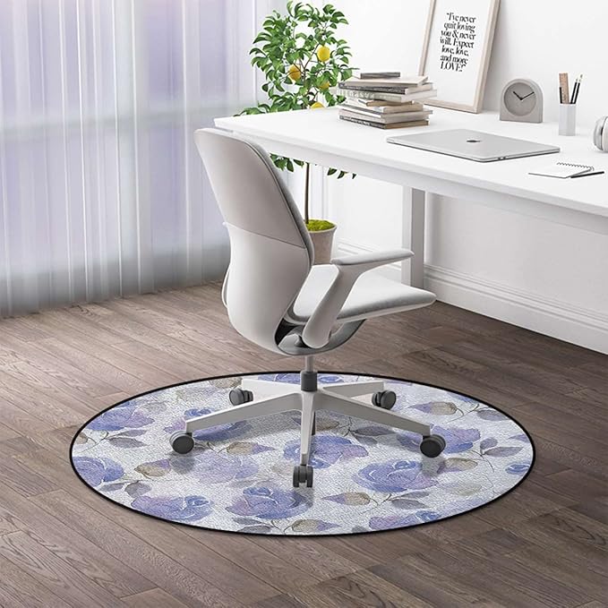 Blue WhiteRound mat Washable Desk Chair Mats Faint Watercolor Swirling Roses Botanical Hardwood Floor mat Chair mat Round Chair Cushion for Desk Chair Office ChairCushion Roses Diameter 39.3 in