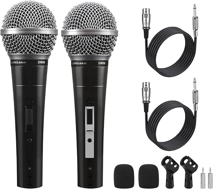 LyricLoom 2 Pack Wired Microphone for Karaoke Singing Vocal Dynamic Mics with Switch16.4ft Cable with 3.5mm Adapter Metal Handheld Corded Microphone for Speaker Karaoke Machine Amplifier