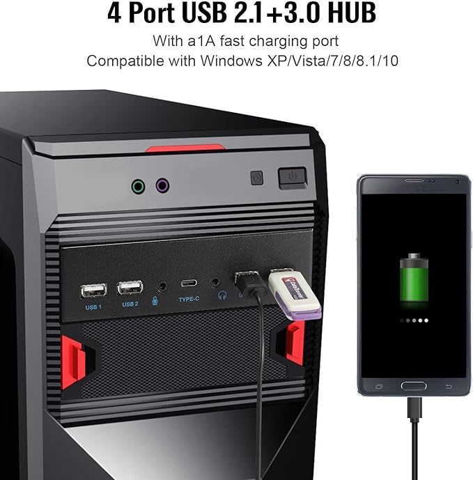 USB2.0 + 3.0 Metal Front 5.25 inch 19Pin Front Panel Adapter 4 USB 3.0 Port hubs and (1HD Audio Port / 1TPY-C Port / 1 Microphone Input)