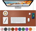 Desk Mat with Wireless Charging Brown Mouse Pad with Wireless Charger Desk Pad Matt for Desktop Mousepad Gaming Large Mouse Pad Leather Compute for Keyboard and Mouse 32 x 16