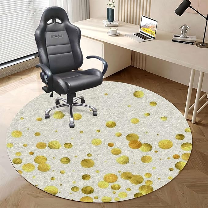 Yellow White PU Leather Office Gaming Rolling Floor Mat Colorful Trippy Geometric Circles Computer Gaming Rolling Chair Mat for Home Office Hardwood Floor Abstract Diameter 39.4 in