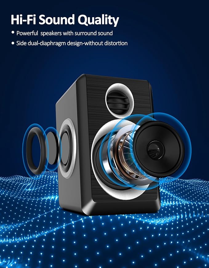 2.0 Computer Speakers PC Speakers 3.5mm Aux Input USB-Powered Small PC Speakers with Deep Bass Suitable for Desktop Computers/Laptops Built in 4 Speaker Diaphragms