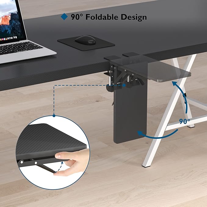 BONTEC Desk Extender Tray 11.8x5.9 Table Mount Arm Wrist Rest Shelf 90°Foldable Elbow Support Clamp on Computer Arm Rest for Desk Office &amp Home Use Durable &amp Easy to Install