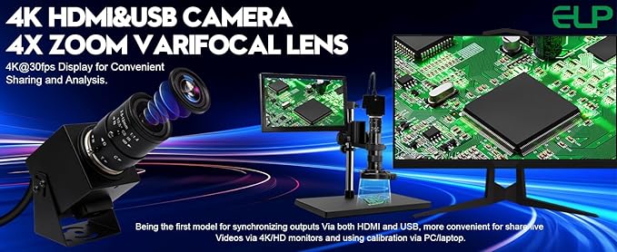 ELP 4K HDMI USB Camera - 2.8-12mm 4X Zoom Webcam With Manual Adjustment for Computer TV Projector Monitor